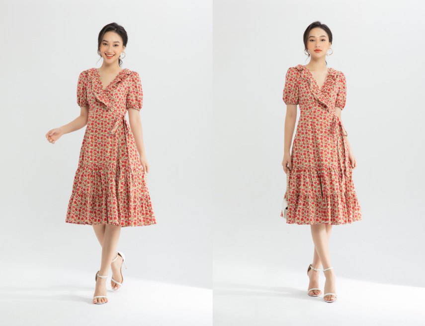 Đầm bầu thêu hình dễ thương, thiết kế Giả Yếm Cổ Ren by MEOWSG ĐBM0036 -  meowsgcom
