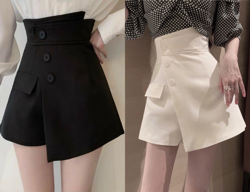Quần short nữ xếp ly giả váy ống rộng cạp cao có túi quần đùi bigsize đến  80kg màu đen trắng chất tuyết mưa cao cấp giá sỉ giá bán buôn 