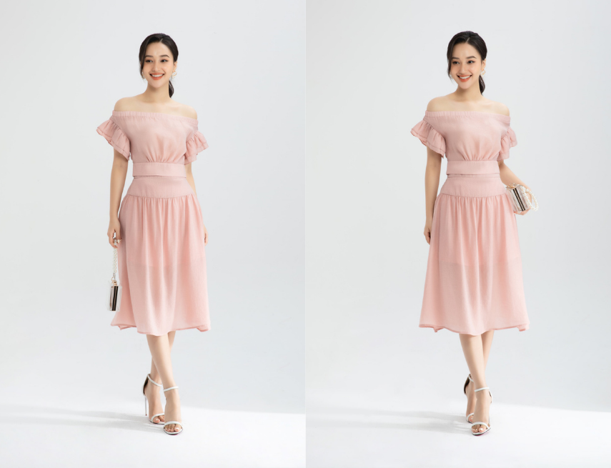 Đầm hoa dáng xòe phối đuôi cá KK118-24 | Thời trang công sở K&K Fashion